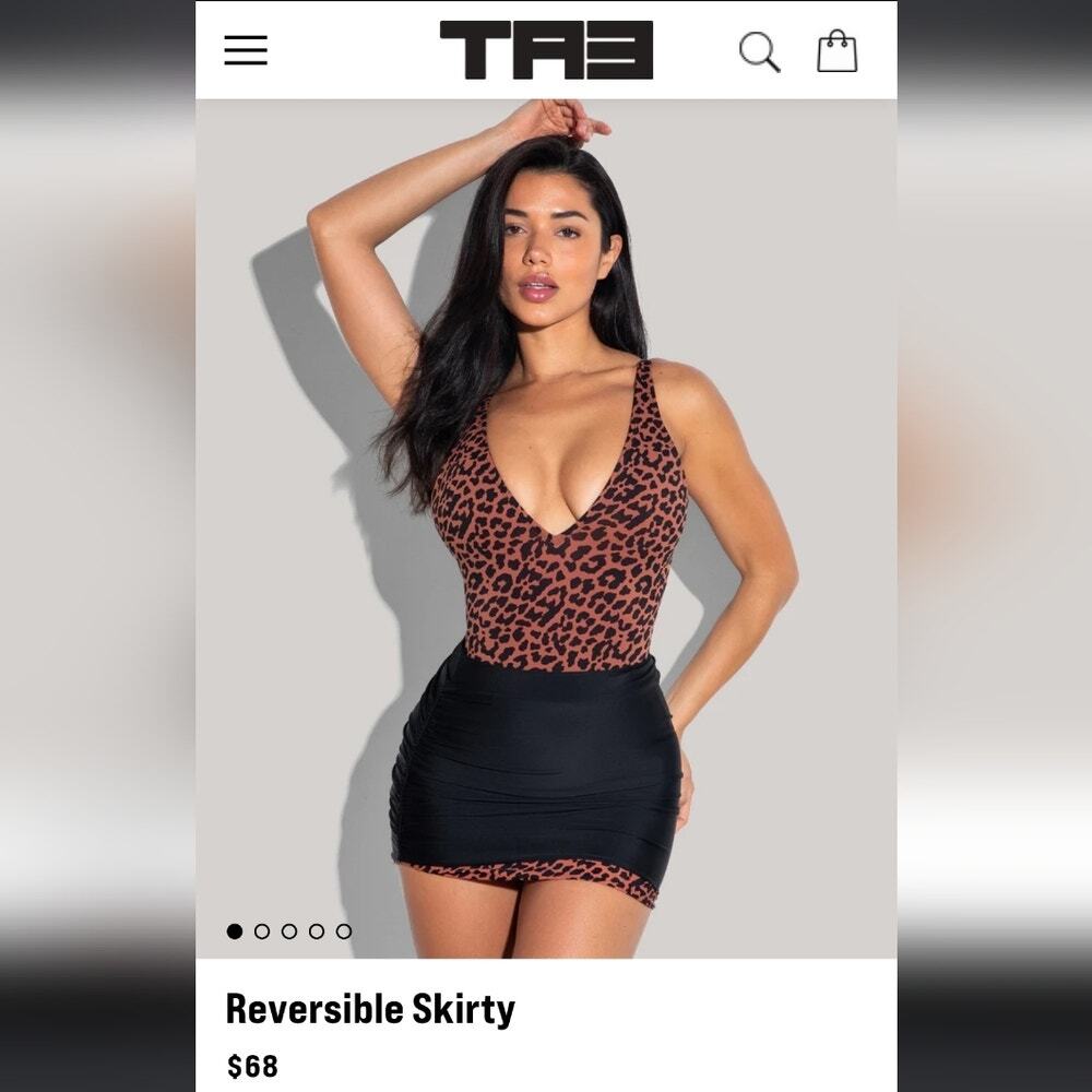 TA3 New Reversible Cover Up Swim Skirt, Black & Leopard Print, Size L